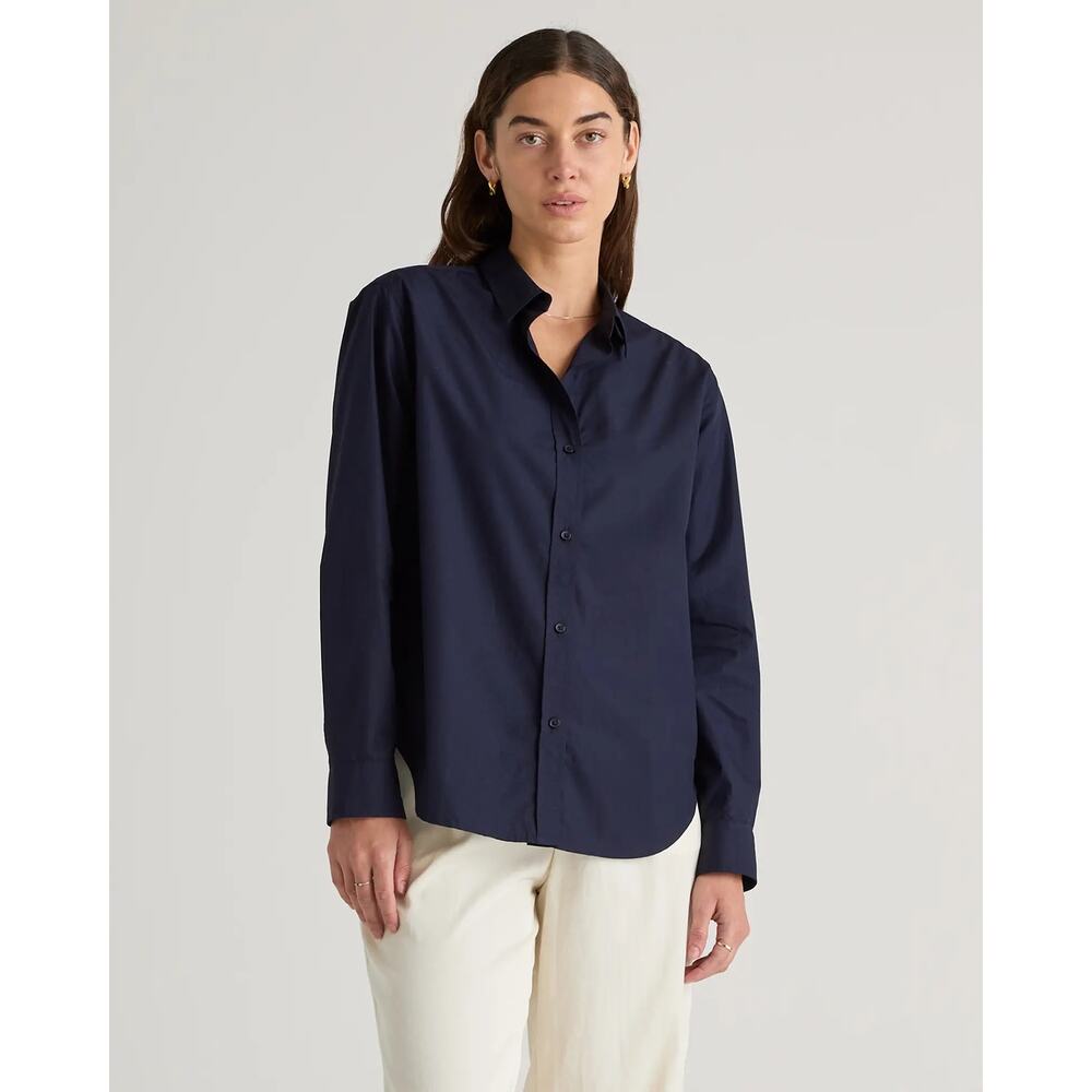 NWT Quince 100% Organic Cotton Poplin Long Sleeve Shirt Navy Small
